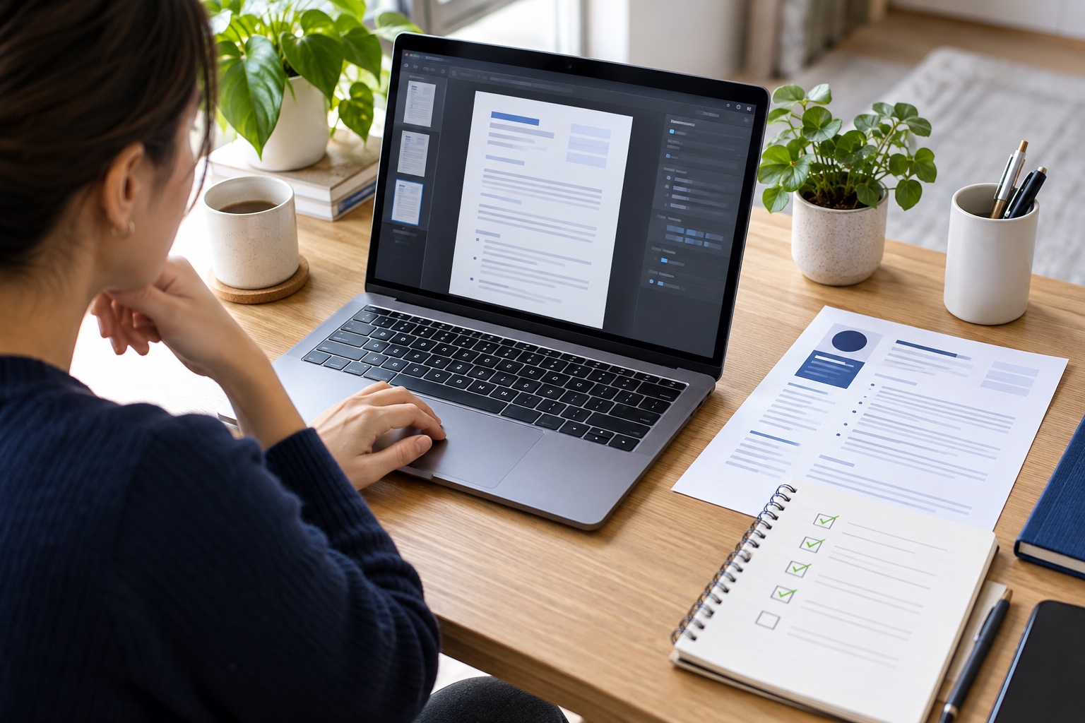 A job seeker checking document properties on a CV PDF before sending an application