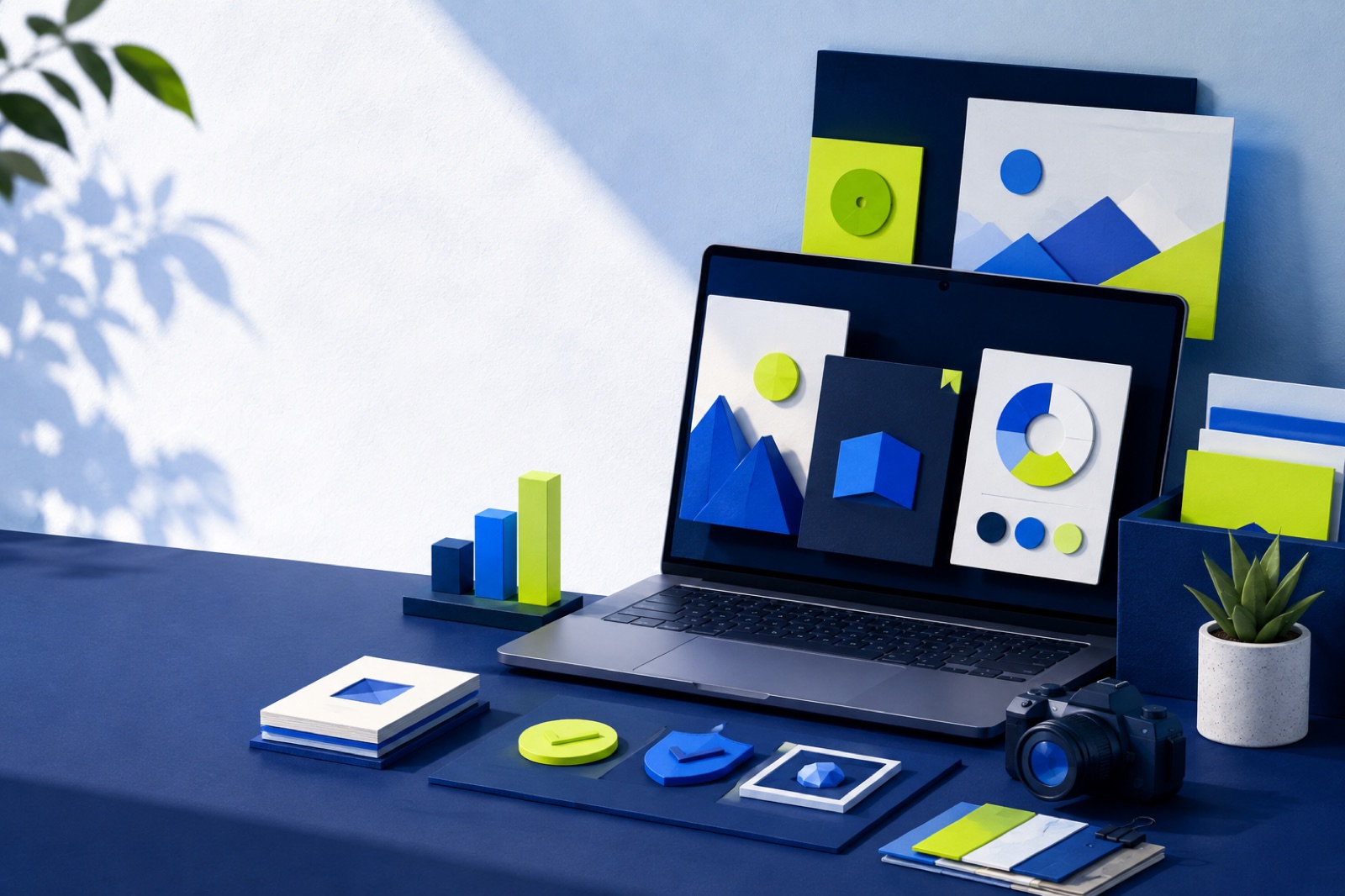 A creative workspace with visual portfolio evidence