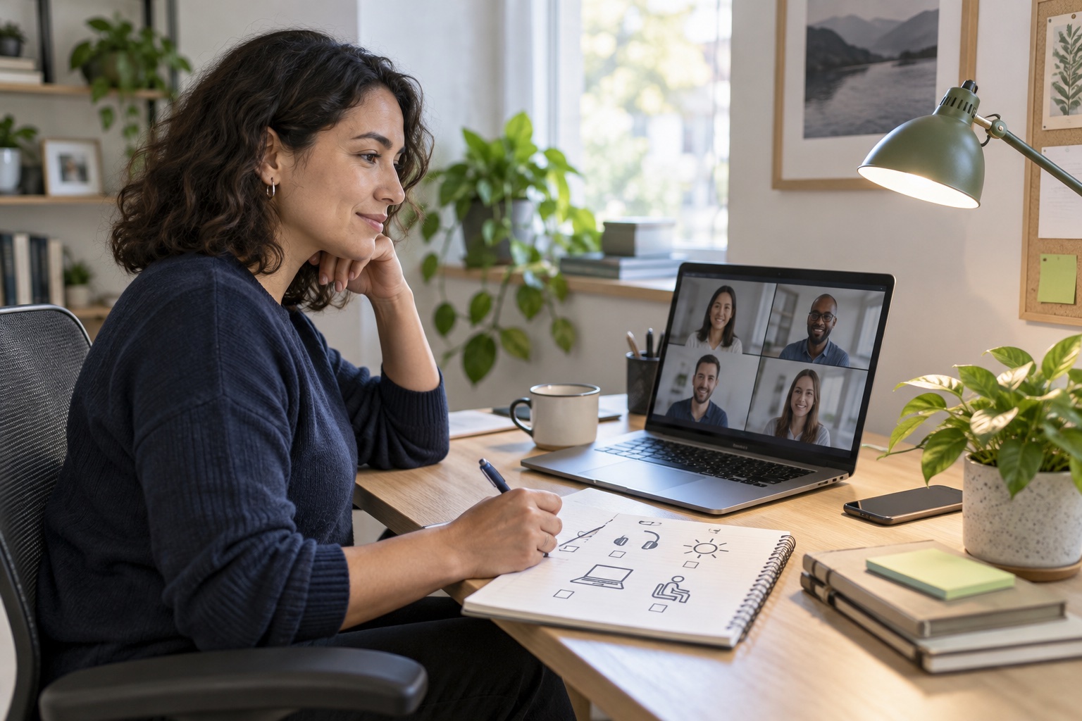 A remote employee preparing a workplace adjustment request before a video meeting with a manager