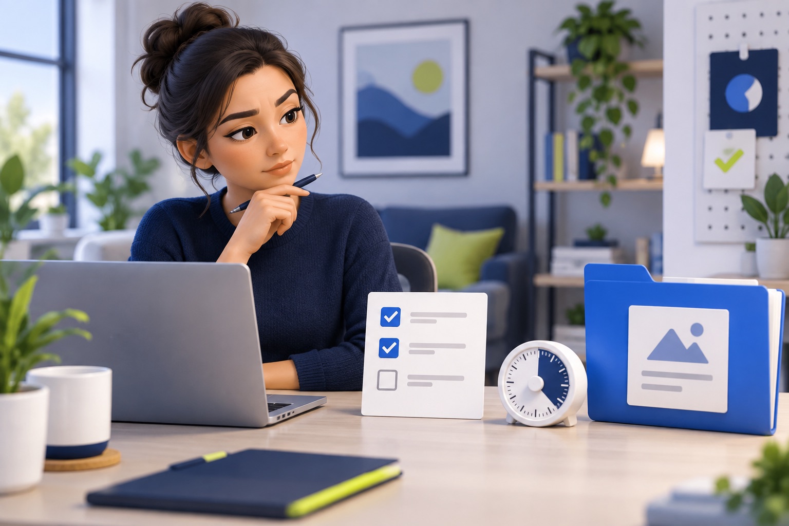 A remote job candidate comparing an abstract take-home assignment with a timer and scope checklist